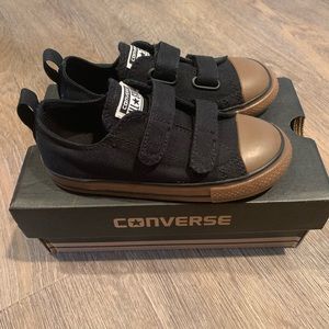 Black and Tan Converse Toddler Velcro Trainers